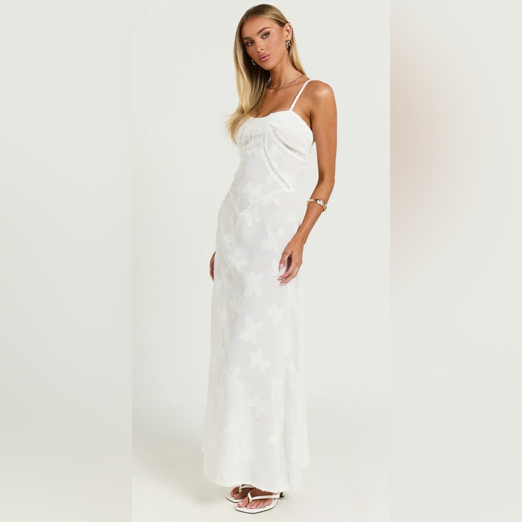 Nwot Unbranded Sz M Off White Jacquard Sheer Maxi Dress